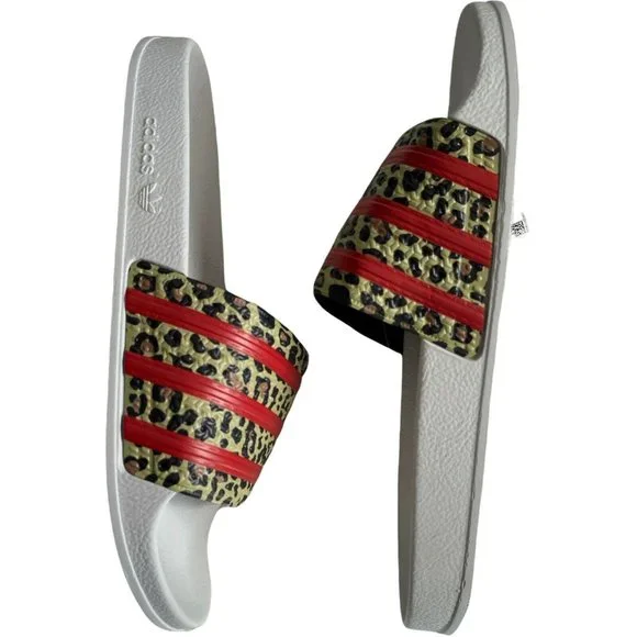 🔧Men’s Slides Size 11 adidas adilette  stripes Style FX5845 White/ Orange/Brown - Picture 4 of 12